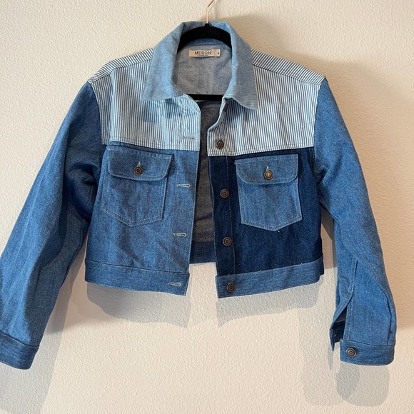 Mebon Jackets & Blazers - Mebon by Machine Jeans Cropped Contrast Denim Jacket